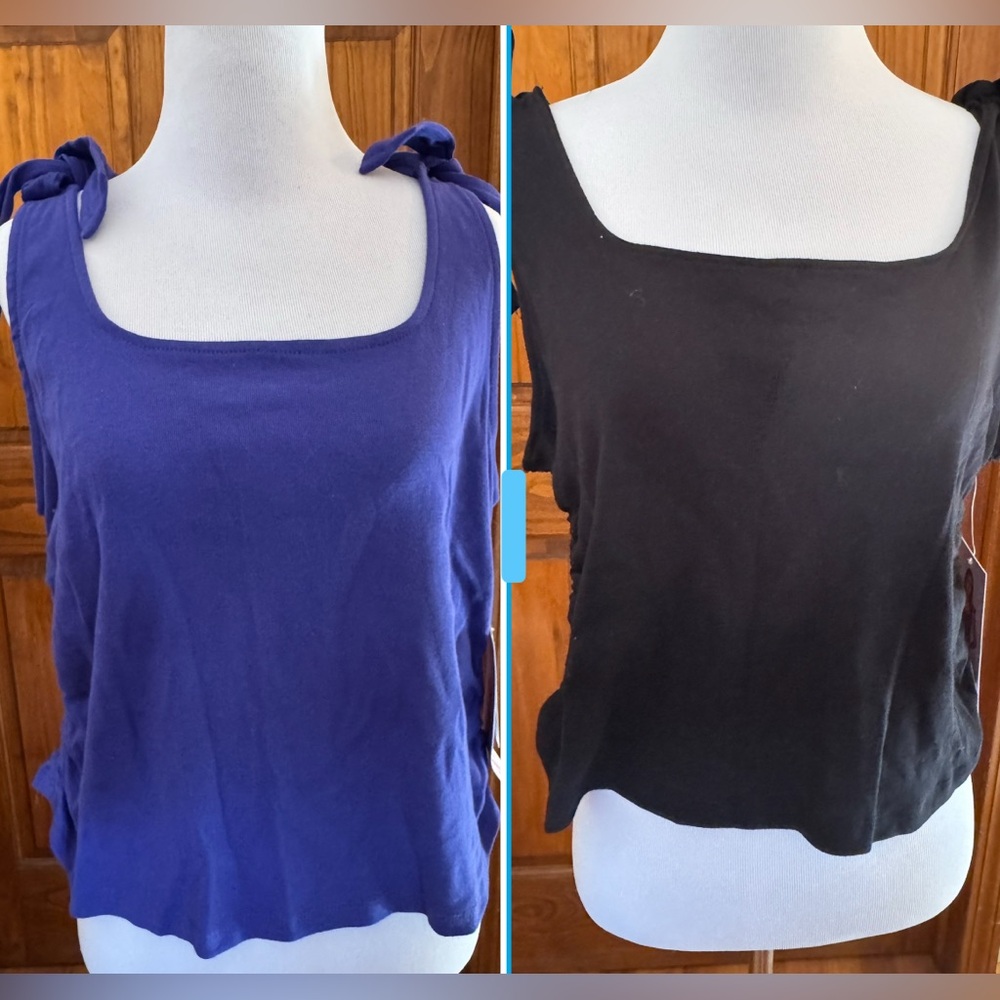 Set of (2) size XXL Junior black and blue bow tie tank tops. NWT cute for summer